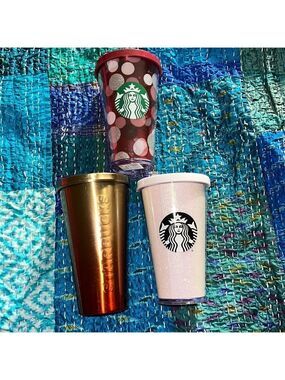 STARBUCKS cold drink cups. Sold in lot of three.